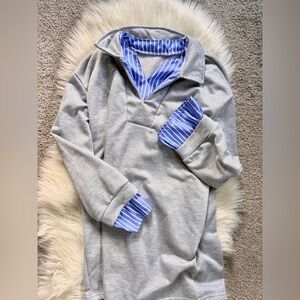 Gray Pullover with Blue Striped Accents